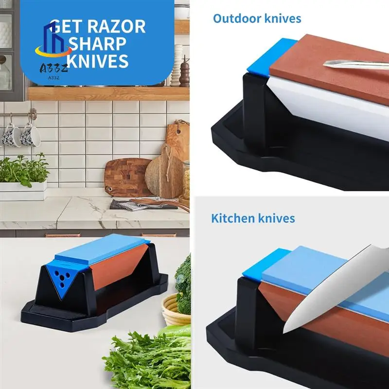 

Набор камней для заточки ножей класса A33Z, 3-сторонняя зернистость 400/1000/3000, точилка для кухонных ножей с прецизионным угловым направляющим
