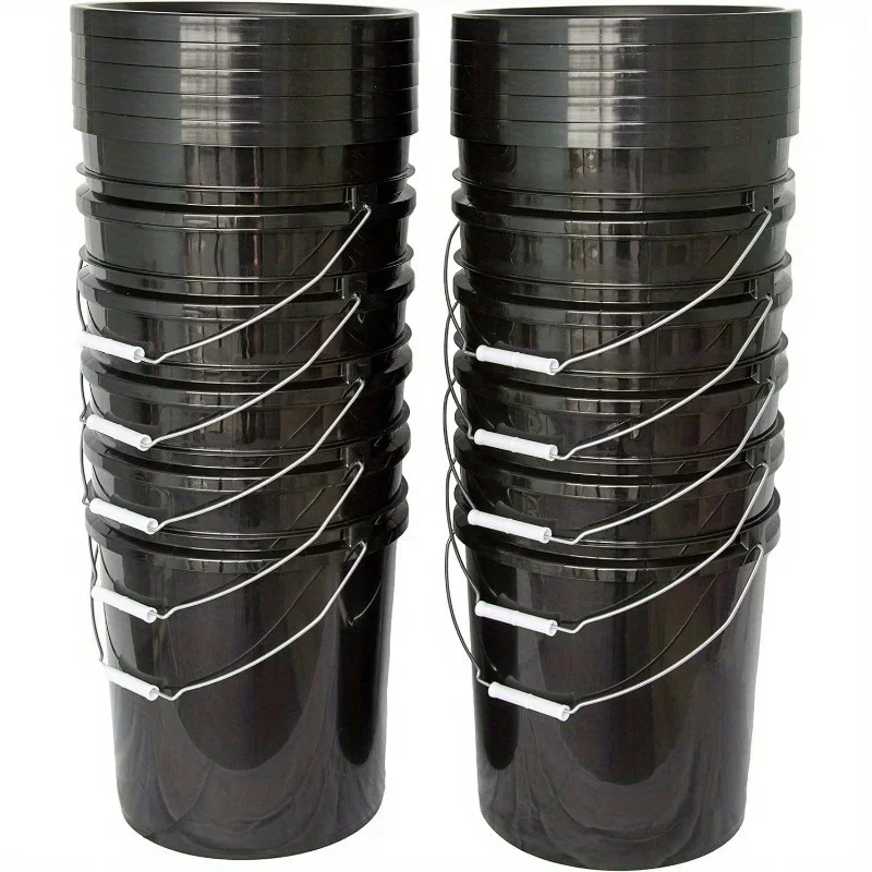 

10 Sets 4.4 Gallon / 20L Black Plastic Buckets with Lid Multi-Functional Car Storage Pickle Water Storage Buckets Set.