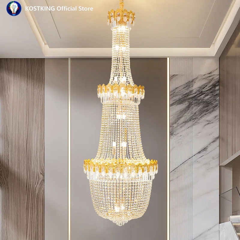 Light Luxury LED Crystal Chandelier Duplex Hotel Lobby Creative Fashion Living Room Staircase Design Chandelier Senior Chandelie