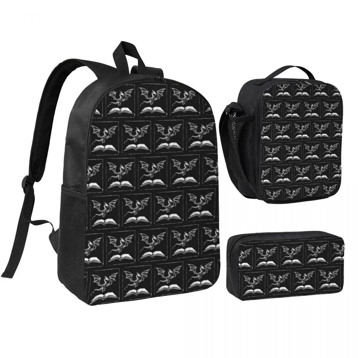 Read Fantasy Books Backpack Boys Girls BookBag School Bag Shoulder Bags 3ps Insulated Lunch Bag Pencil Case