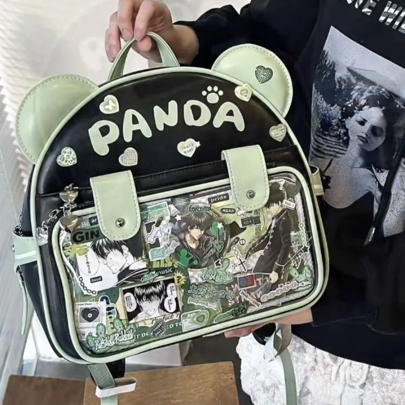 

MBTI Cute Lolita Womens Backpack Kawaii Panda Small Transparent Ita Bag Y2k Pu Leather Original Female Designer Casual Backpacks