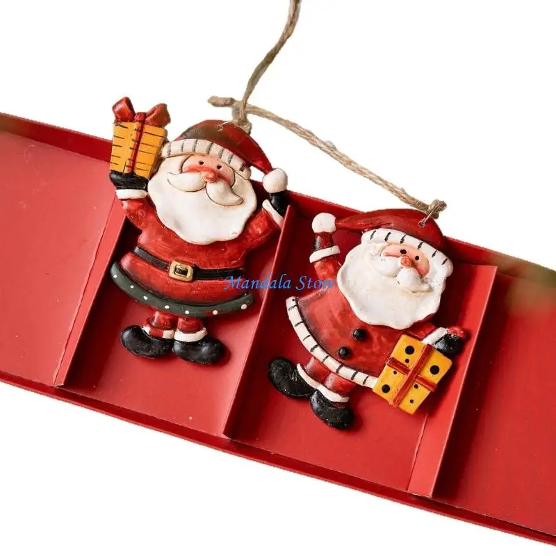 

U2JC Set of 4 Resin Christmas Decorations Miniature Santa/Snowman Statues Hanging Pendant Accessory for Garden Displays