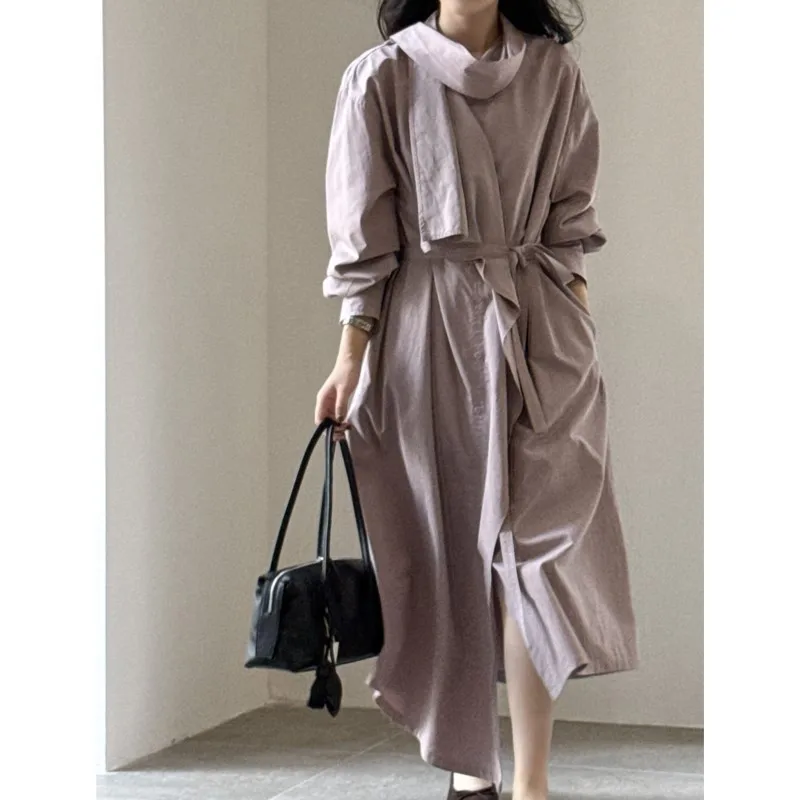 Johnature Autumn New Scarf Collar Korean-style Tied Jacket For Women Simple Versatile Commuter Trench Coat