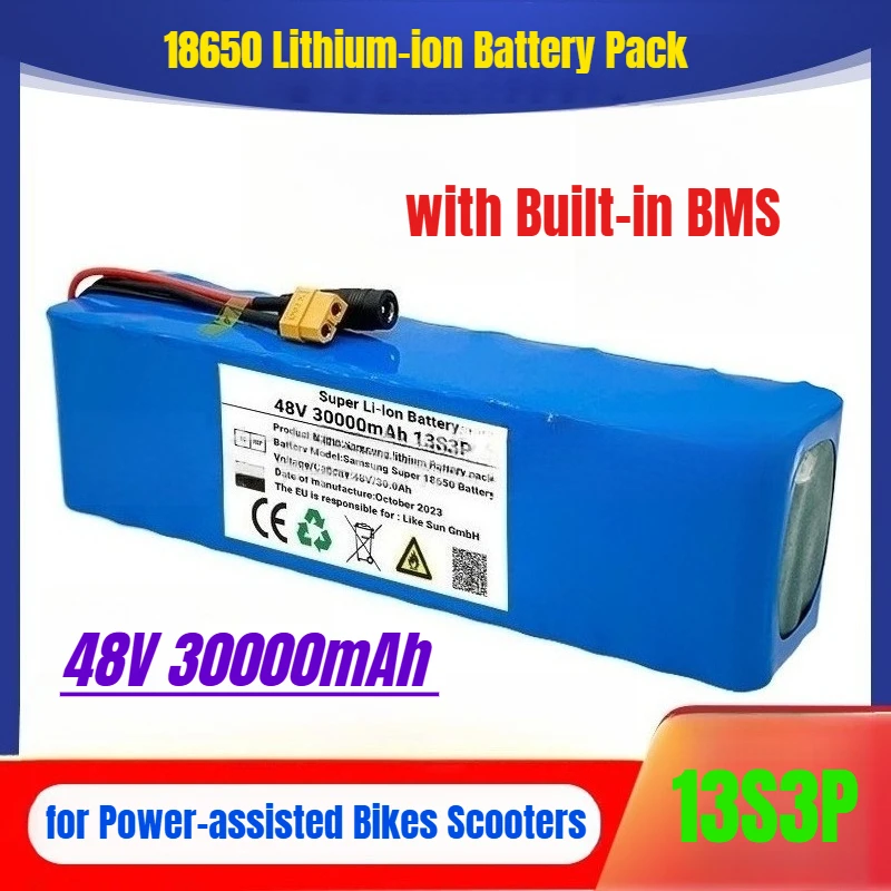 

13S3P 30000mAh 48V 18650 Lithium-ion Battery Pack with Built-in BMS for Power-assisted Bikes Scooters