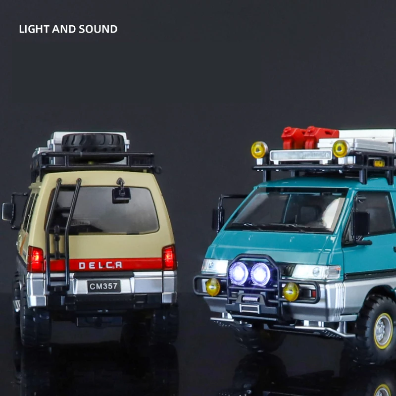 1:24 Scale DELICA Van Off Road Alloy Classic Model Diecast Metal High Simulation Sound Light Pull Back Exquisite Gifts Kids Toys