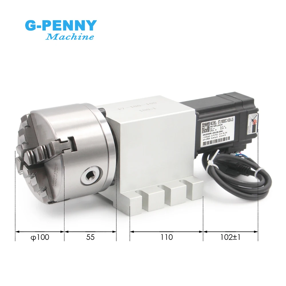 Harmonic 4th Axis 3/4Jaw 100mm Chuck NEMA23 2.2N.m Closed Loop Motor Kit CNC Milling Machine Dividing Head/Rotation Axis 65mm