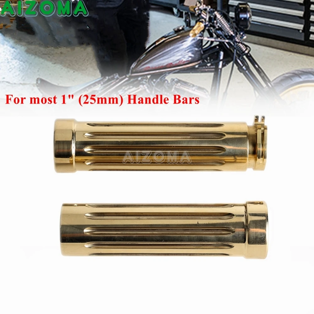 

Universal 1" Handle Bar Grips For Harley Chopper Bobber Dyna Softail Touring Sportster Custom Stripe Brass Handlebar Grips 25mm