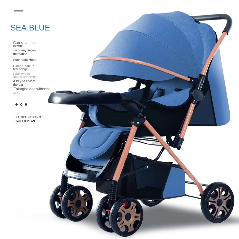 Two-way High Landscape Baby Stroller Can Sit and Lie Down Folding Baby Lightweight Stroller Four Wheels Shock Absorption