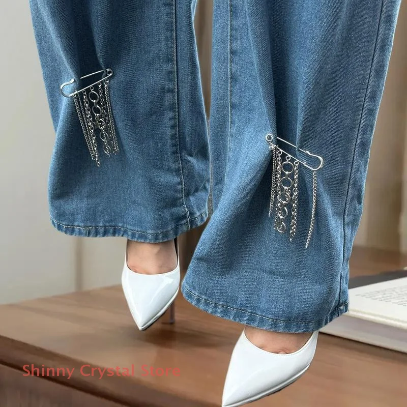 Handgemachte süße Sicherheitsnadel Kette Abzeichen Brosche Pin Charms Perlen ästhetische Quaste Kette Herz Anhänger