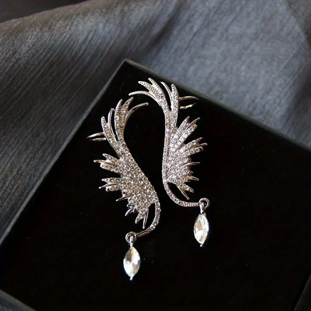 Fashion Angel Wing Pendant Earrings For Lady High End Crystal Water Drop Earrings Party Wedding Banquet Jewelry Gifts