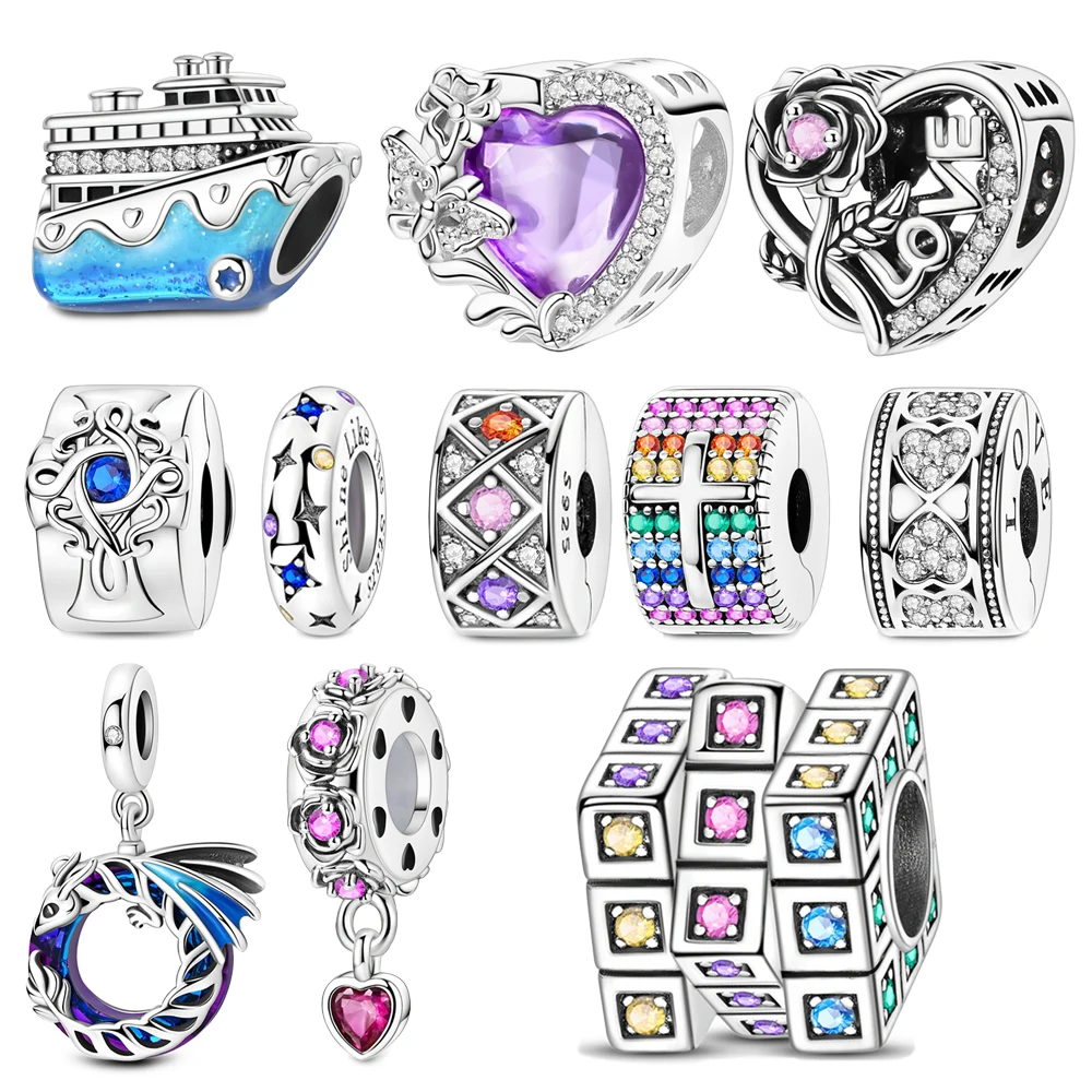 Colorful 925 Sterling Silver Butterfly Love&Colorful Magic Cube&Blue Cruise Beads Charm Fit Brand Bracelet DIY Jewelry