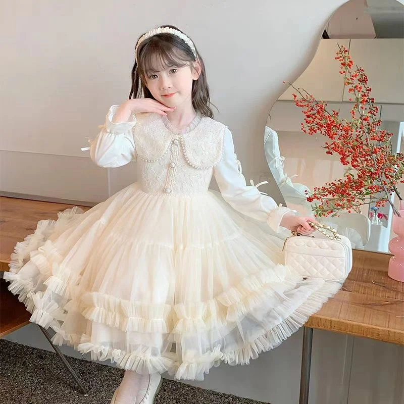 

Autumn Girls Tulle Dress New Children Sweet Mesh Gown Kids Birthday Party Long Sleeve Dresses Princess Spring Casual Clothing