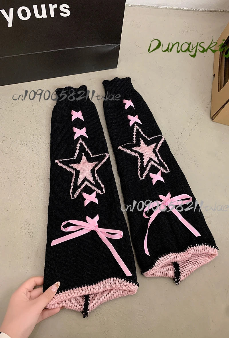 Y2K ستار طباعة تدفئة الساق-أسود/أبيض/وردي Kawaii الجوارب ل JK لوليتا موضة قابل للتعديل الشريط التعادل عيد الميلاد هدية عيد الهالوين