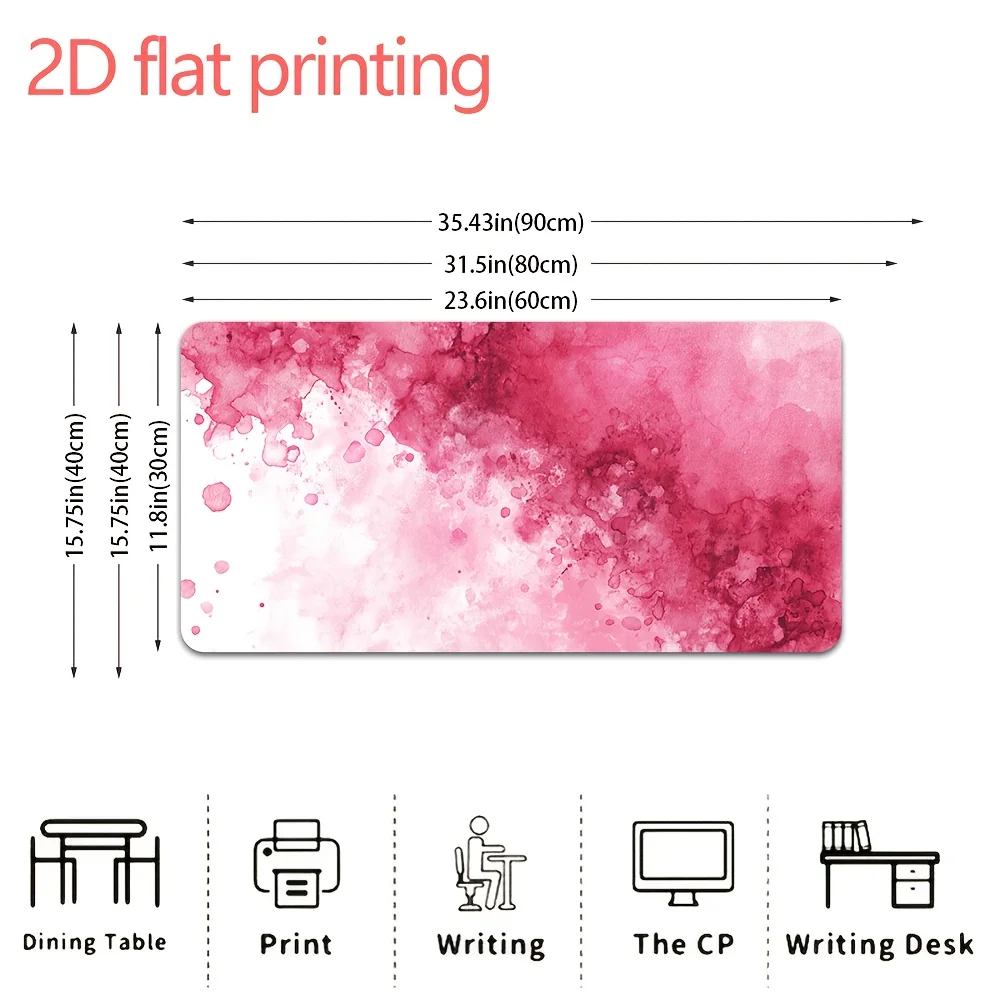 Pink Watercolor Large Desk Pad, 2D Flat Printing Extended Mouse Pad, Non-Slip Office Keyboard Mat, Aesthetic Desk Blotter