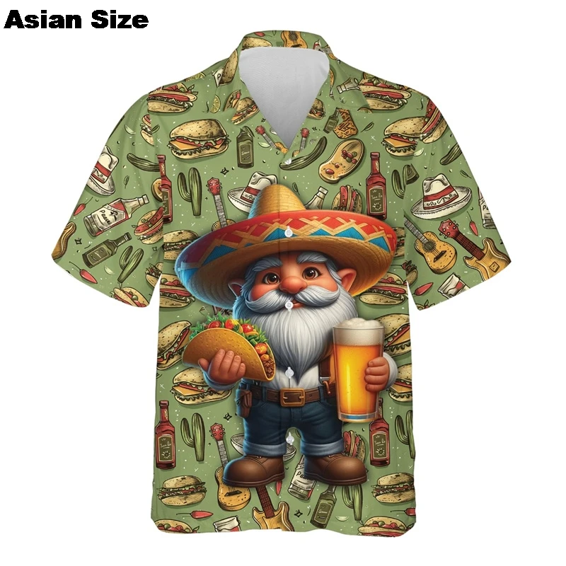 Grappige Sombrero Hawaiiaanse shirts voor herenkleding Mexico Chicken Roll Beach Shirt Taco Dieren Revers Blouse 2025, Unisex Blouses