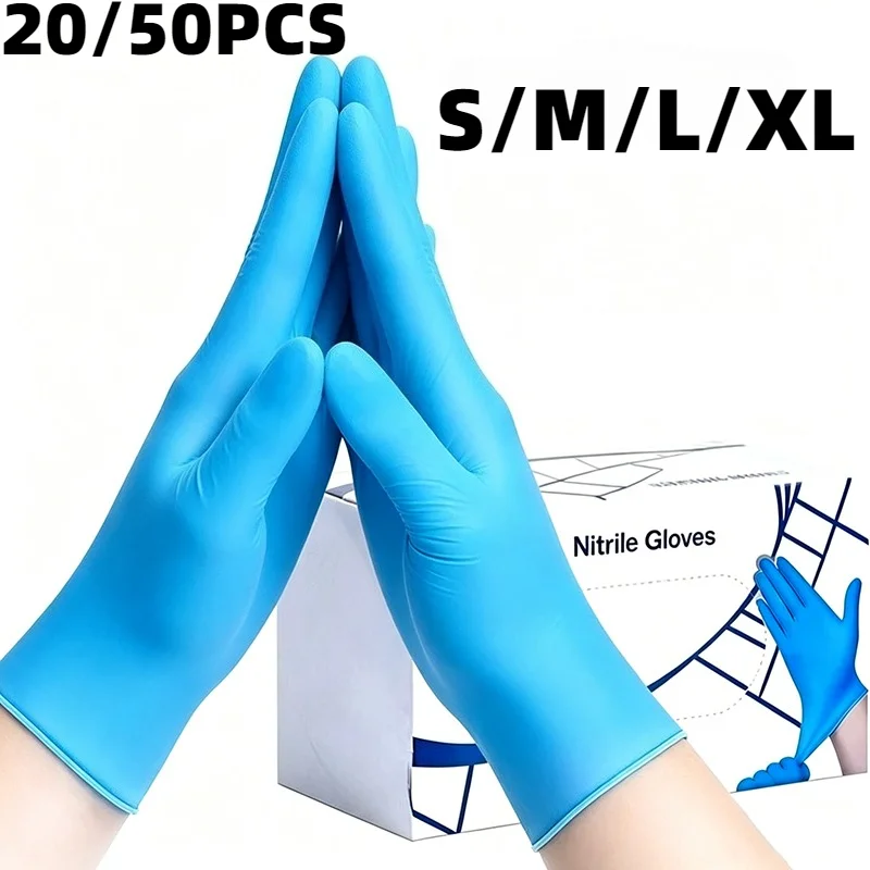 20/50PCS Disposable Blue Nitrile Gloves Waterproof Cleaning Gloves Kitchen Dishwashing Pet Bathing Beauty Hair Styling Tools