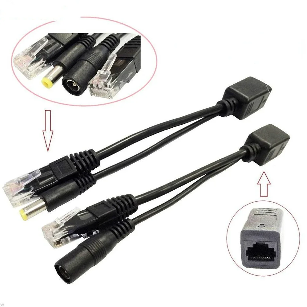 1pair POE Splitter POE Switch POE Cable adapter Tape Screened 5V 12V 24V 48V Power Supply Cable 5.5*2.1mm