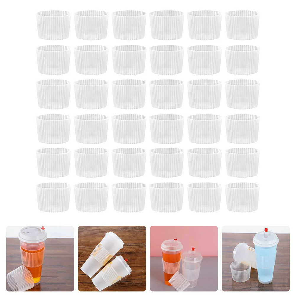 

100pcs Disposable Anti-Slip Bottle Heat Insulation Transparent Pp Protective Sleeve Cold Drink Cup Protector Versatile Plastic
