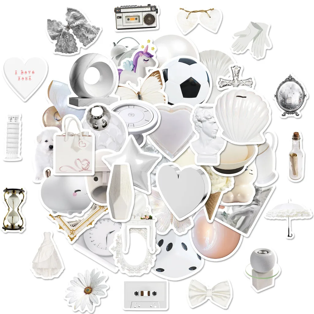 50 Pcs White Object Stickers - New Cross-border Home Life Realistic Small Items, High-Value Stickers BulingBulingStickers Store