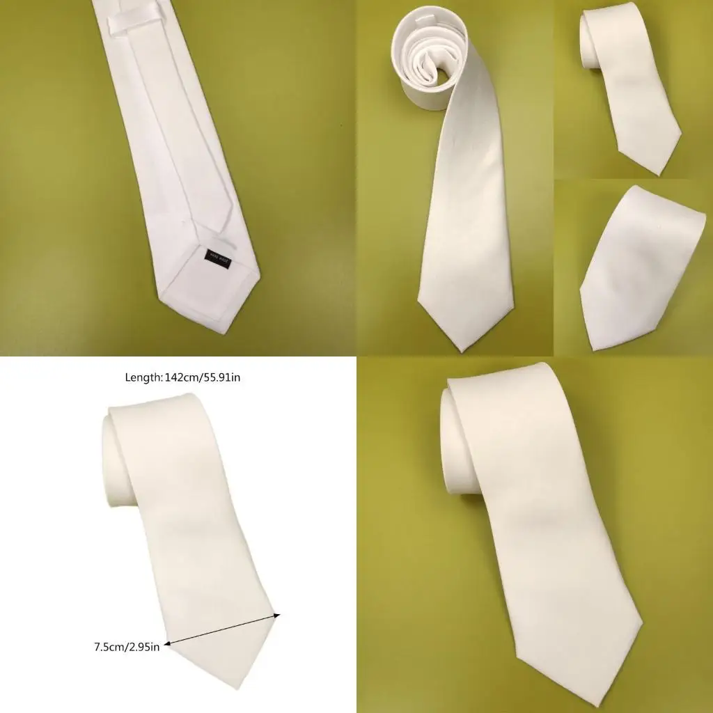 

39BD Polyester Silk Men White Embryo Tie Sublimation Blank Neckties Solid White DIY