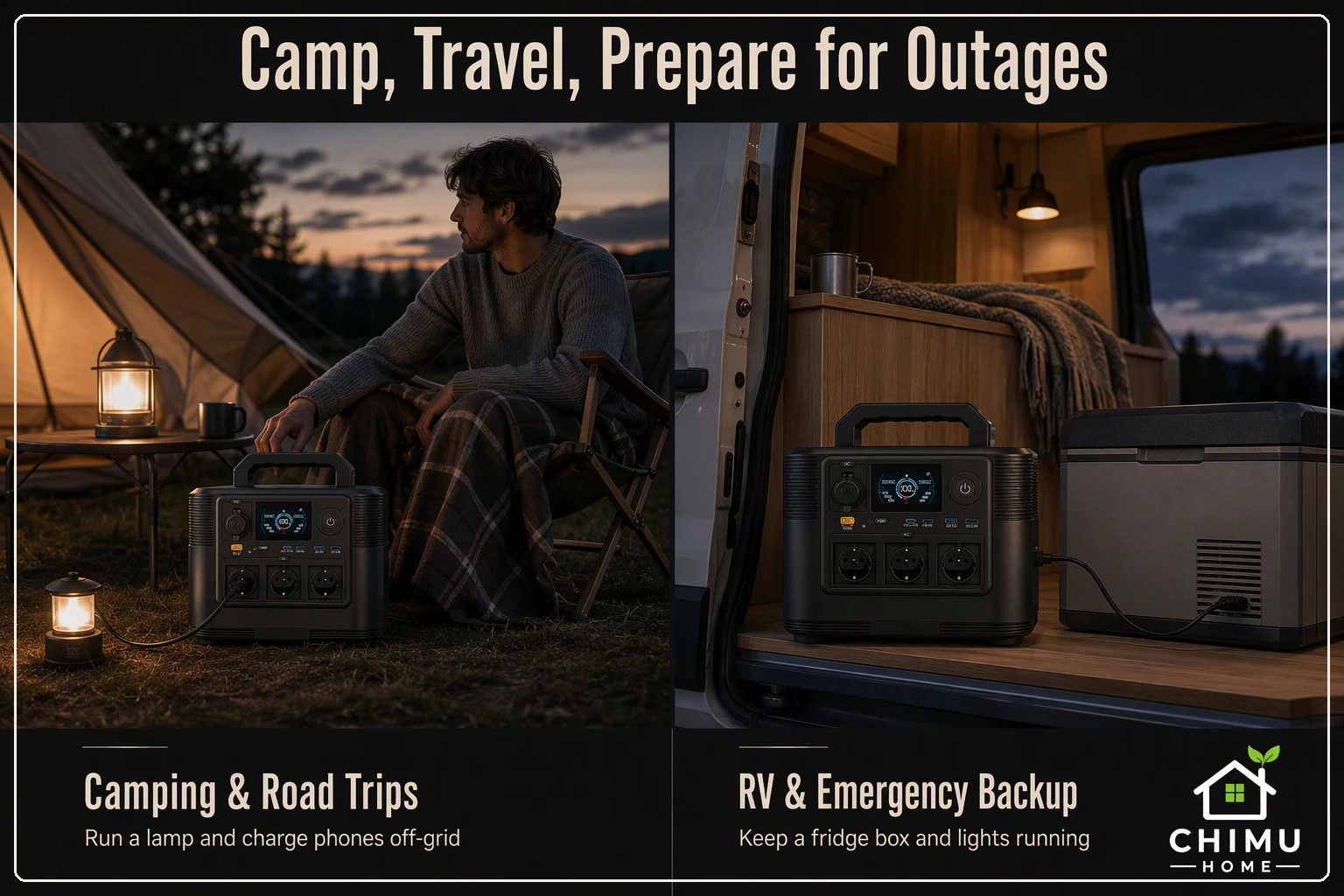 【CHIMU HOME】518Wh Portable Power Station, 600W Pure Sine Wave Solar Generator, 220V EU AC Outlets, USB-C PD, 12V DC