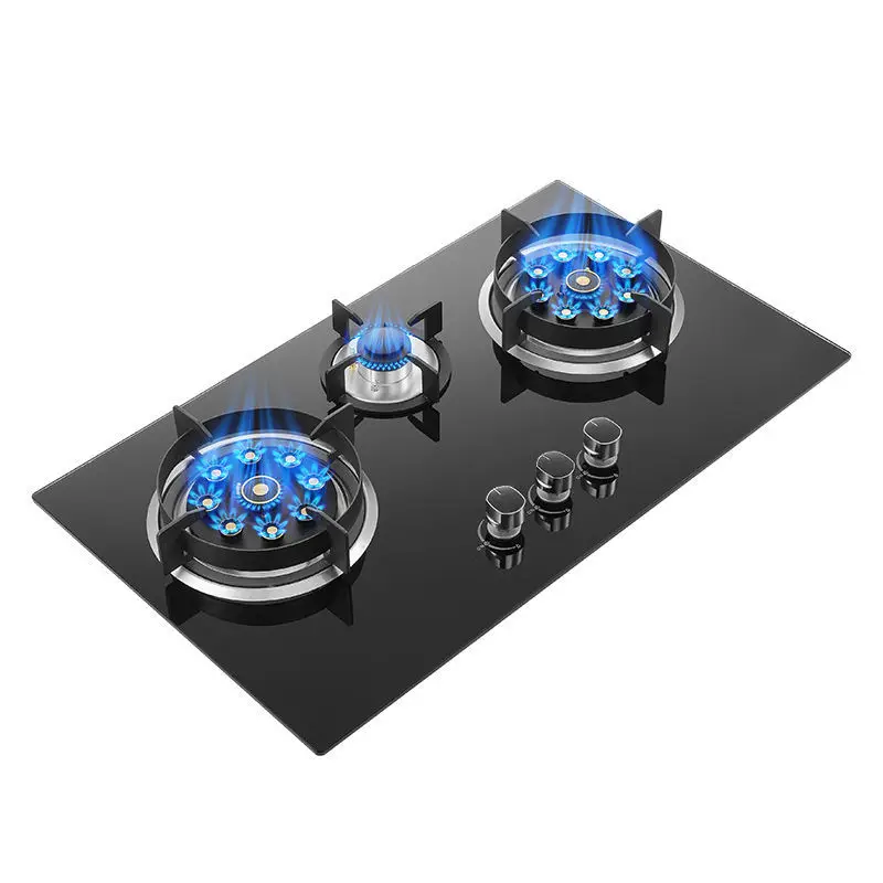 موقد غاز 3 شعلات للمطبخ سهل الاستخدام ونظيف موقد غاز ذكي مع مزود ببطارية زجاجية بسعر جيد