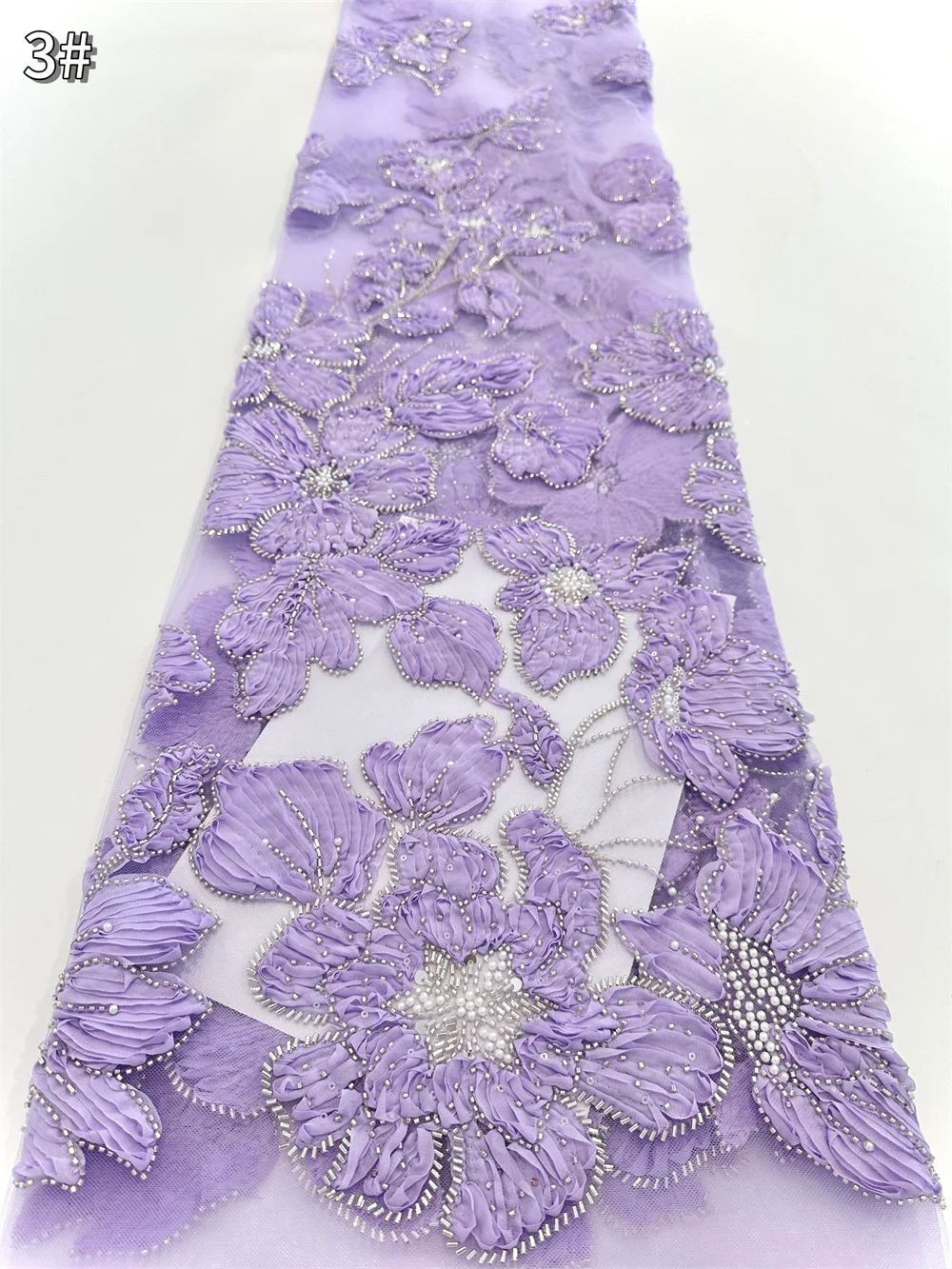 الأفريقي ثلاثية الأبعاد المطرزة زهرة شبكة الخرز الأقمشة المطرزة الترتر النيجيري فستان الزفاف التطريز الملابس النسيج بالجملة #3