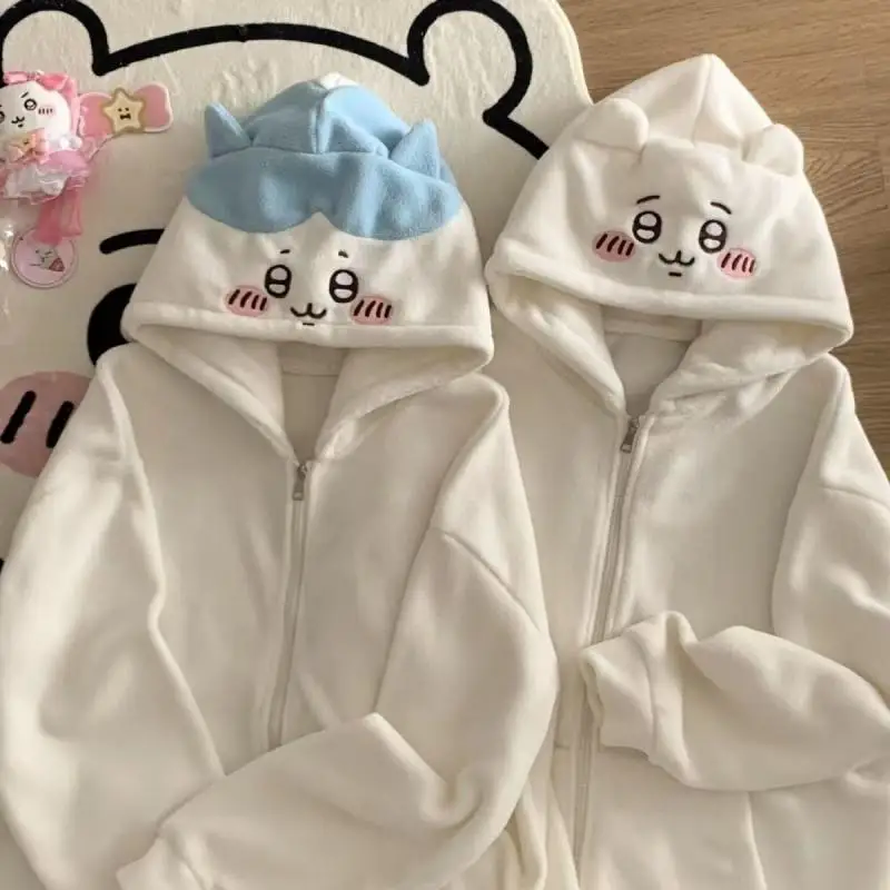 Hot Kawaii Chiikawa Hoodie Hachiware Anime Casual Spring Autumn Tops Cartoon Loose Zip Sports Jacket Cute Cotton Coat Girl Gift