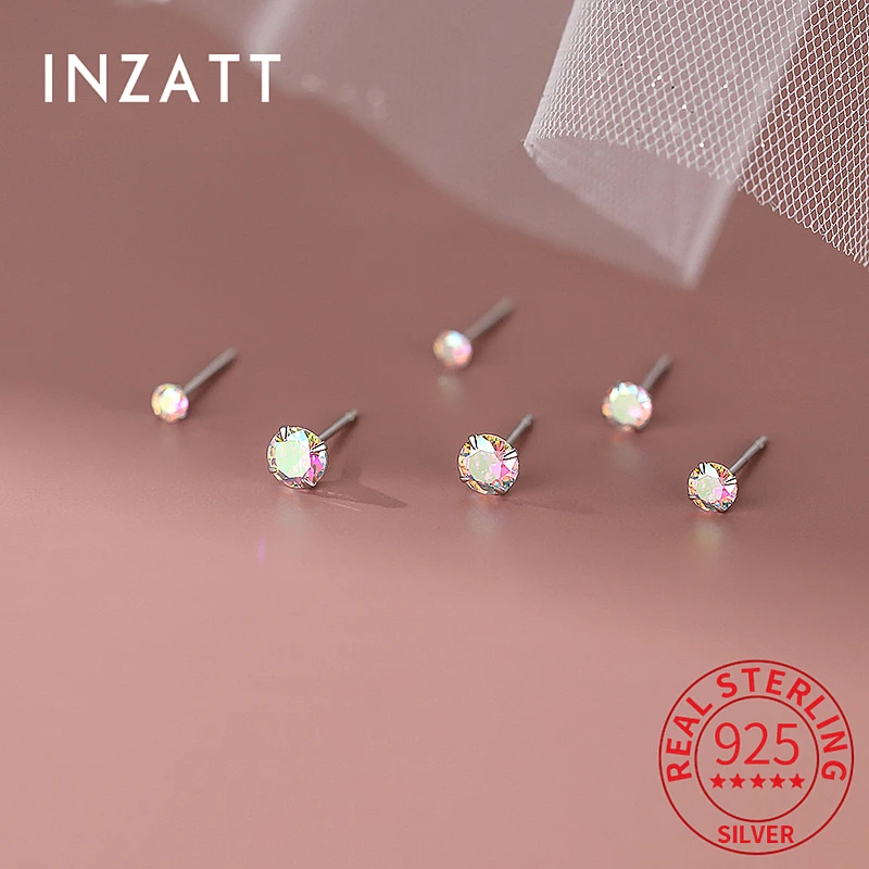 

INZATT Real 925 Sterling Silver Shiny Mini 3/4/5mm Round Fantastic Zircon Stud Earrings for Women Minimalist Piercing Ear Hole