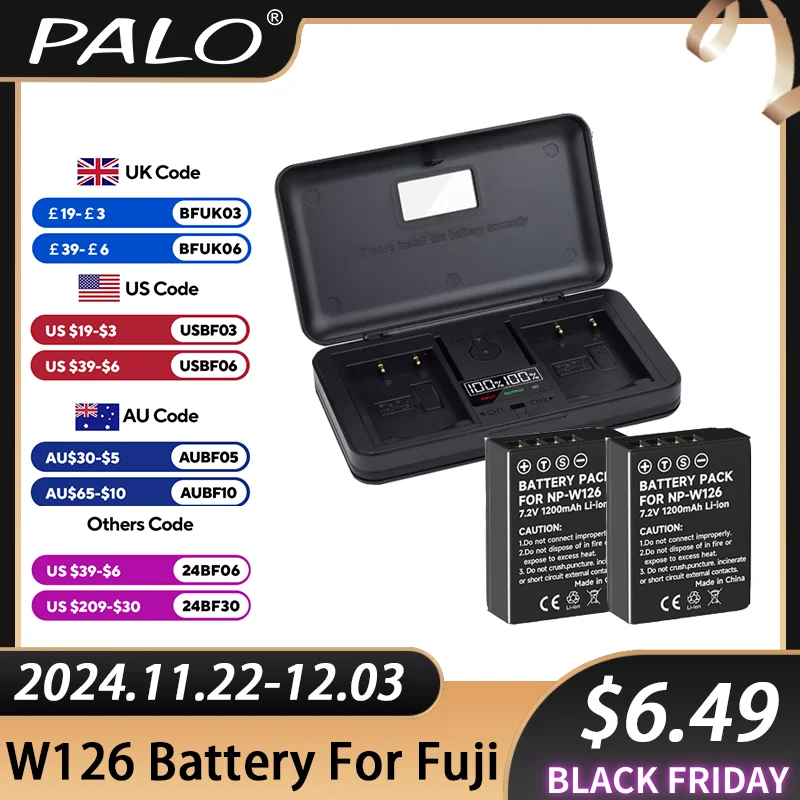 PALO NPW126 NP-W126 NP W126S Camera Battery+Storage Box LCD Dual  Charger for Fujifilm Fuji X-Pro1 XPro1 X PRO1 X-T1 XT1 HS30EXR