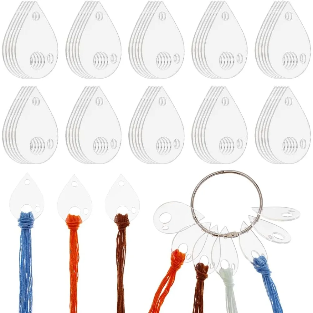 50Pcs Clear Acrylic Bobbins with Hinged Ring Teardrop Acrylic Bobbins Cross Stitch Tread Bobbins Sewing Thread Winding Thread