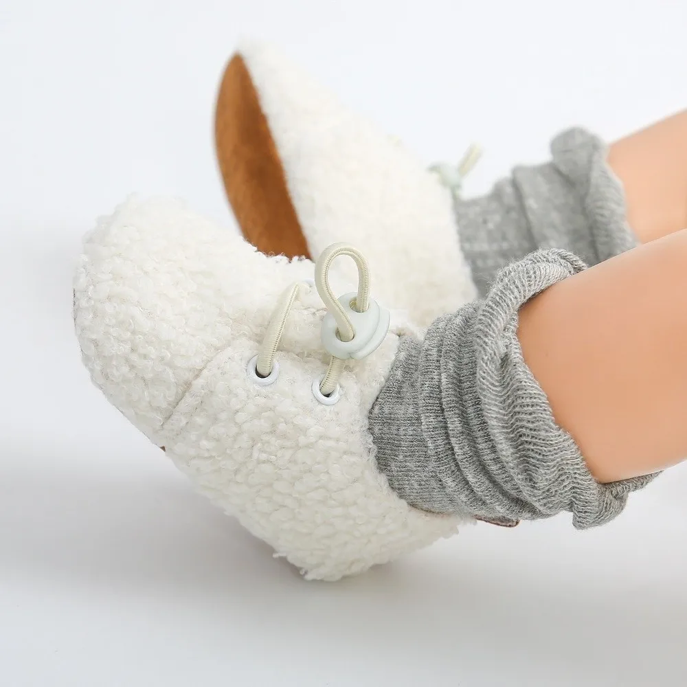 Anti-Slip Baby Booties Fluff Material Cashmere Lining Infant Crib Shoes Warm Insulation First Walking Winter Baby Shoes