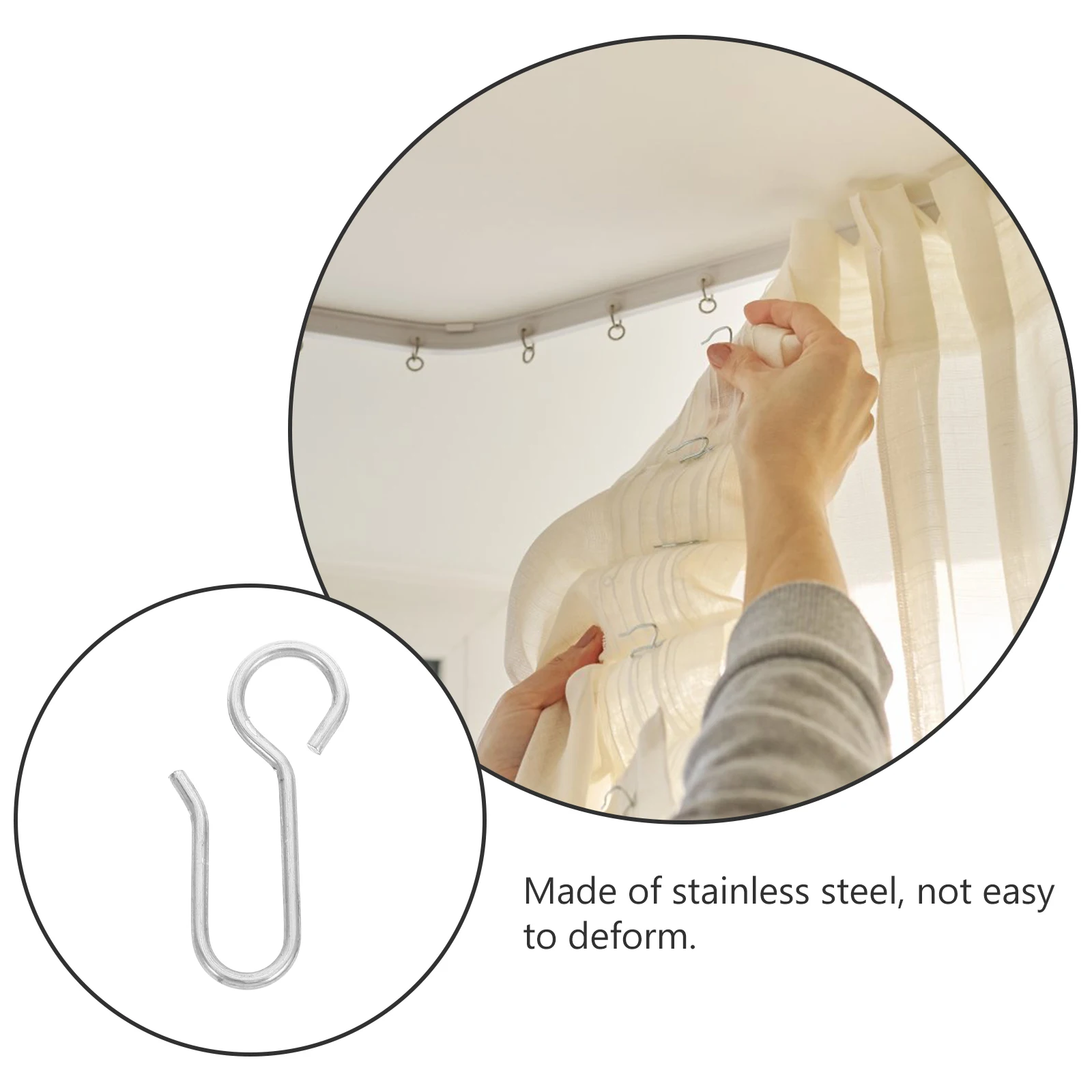 

50Pcs Durable Stainless Steel S Curved Curtain Hooks Easy Setup for Ceiling Track Drapery Wire Hooks Bathroom Home Office Use