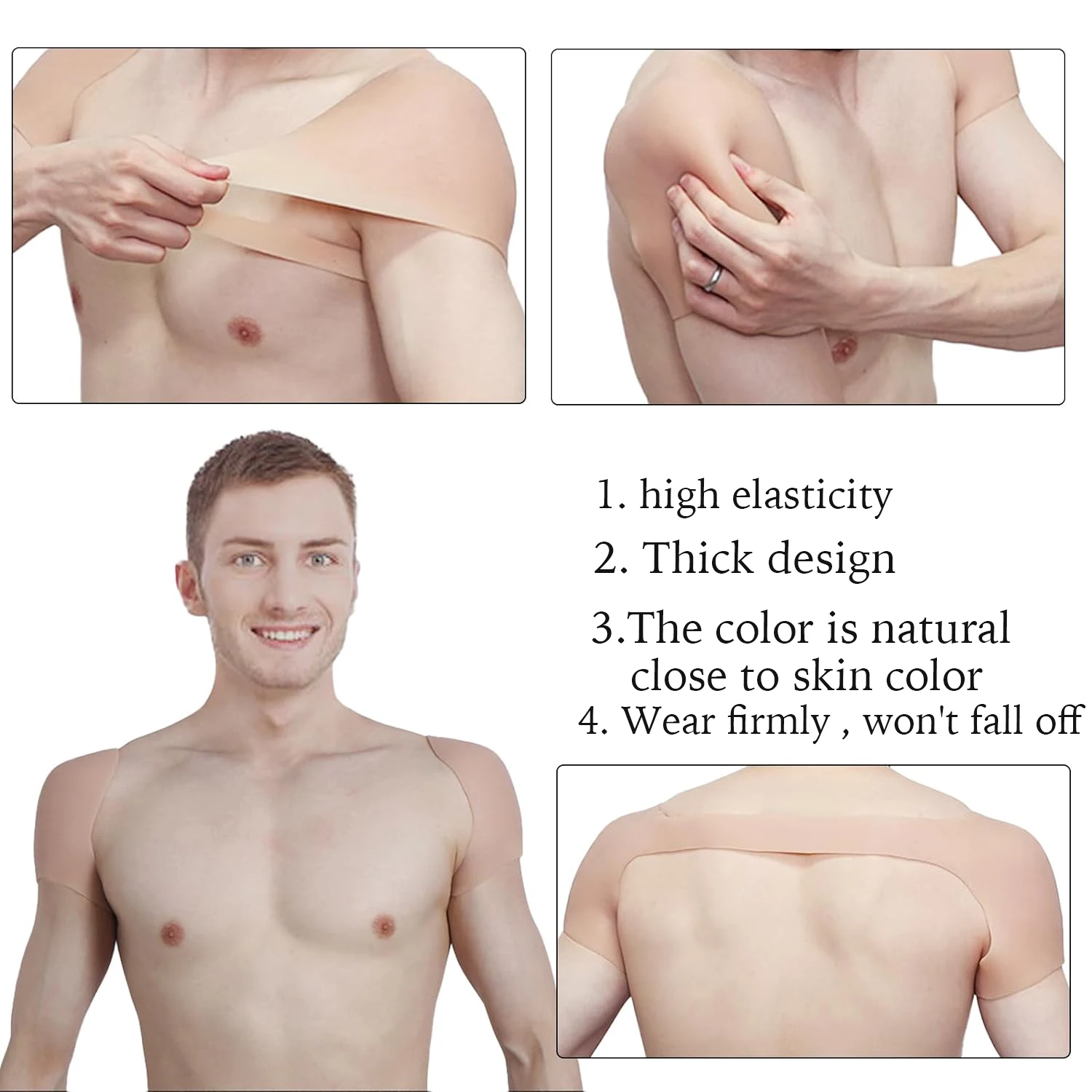 Silicone Solid Pads Enhancer Men Shoulder Push-up Muscle Shaping Styles Stronger Cosplay Bodysuit Sexy Anti-Slip Invisible