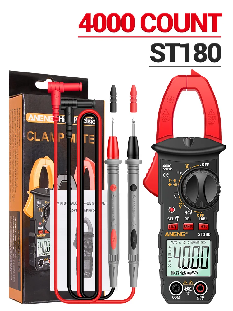 ANENG ST180 AC-stroomtang Digitale multimeter met 4000 tellingen Ampèremeter Spanningsmeter Auto Ampère Hz Capaciteit NCV Ohm Meter