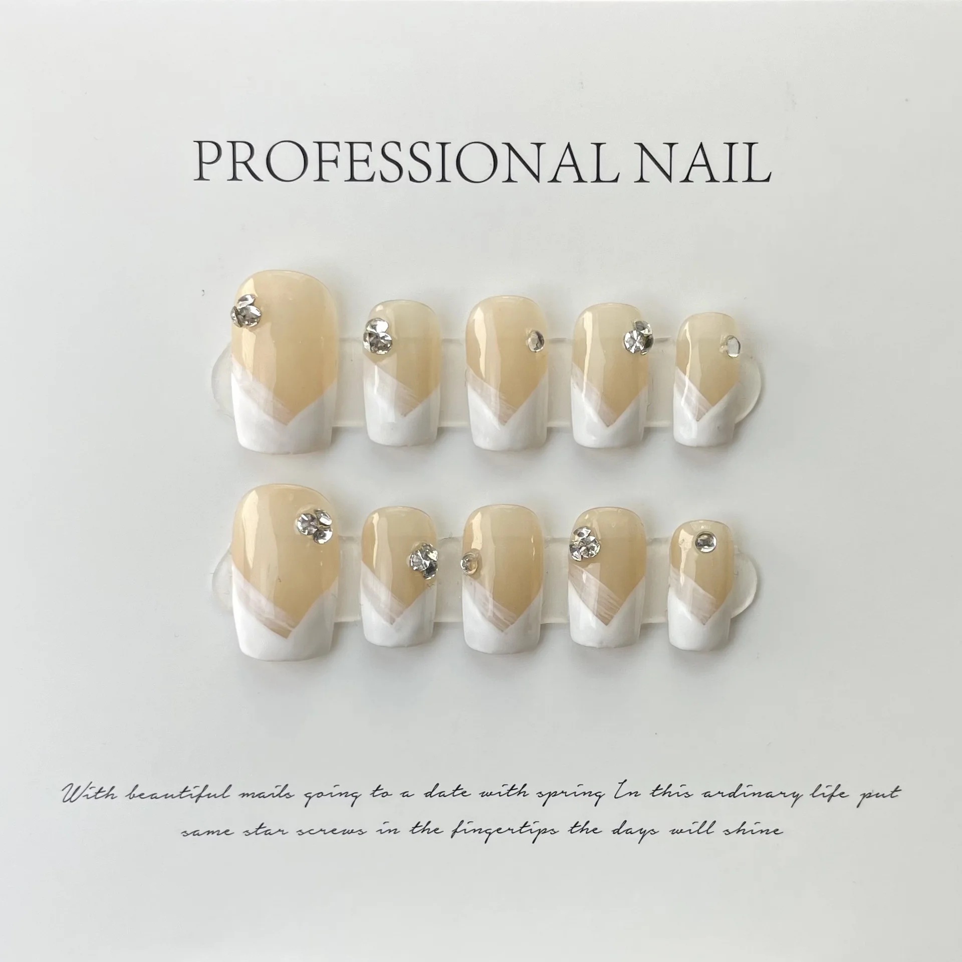 

246-260 Number High Quality French Handmade False Nails Professional Wearable Nail Art With Rhinestones Reusable Press on Nails