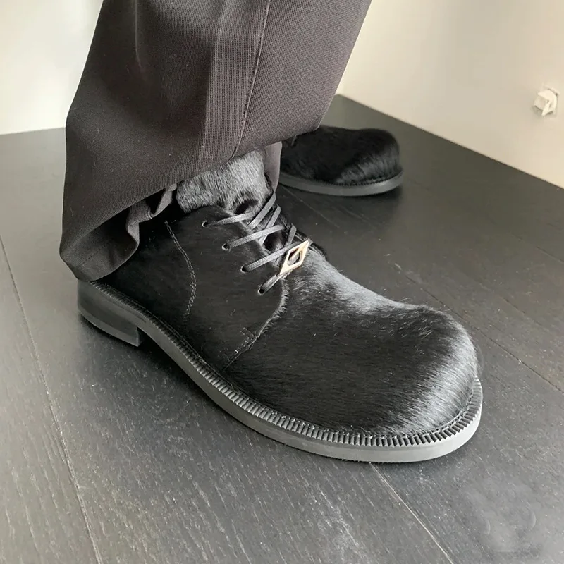 Top Quality Genuine Leather Mens Derby Shoes 2026 Round Toe Ladies Shoes Horse Hair Boots Autumn Leisure Shoes zapatos de hombre