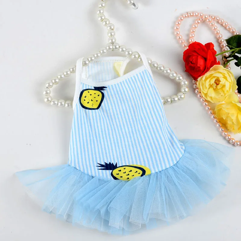 Sweet Cat Dog Dress Summer Strips/Print Tulle Skirt Pet Dog Clothes For Small Dogs Yorkshire Terrier Puppy Kitten Sling Dresses