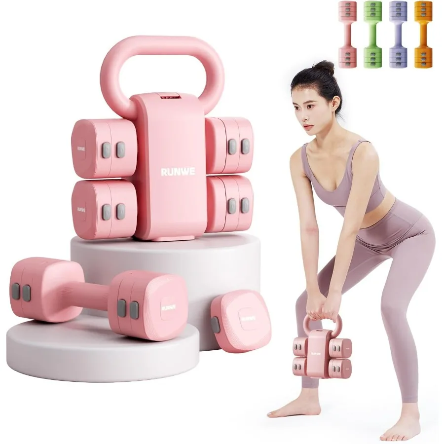 Juego de pesas rusas con mancuernas ajustables y livianas, juego de pesas libres 4 en 1 con convertidor de agarre Kettlebell, cada 2,2 3,3 4,4 5,5 lb Q