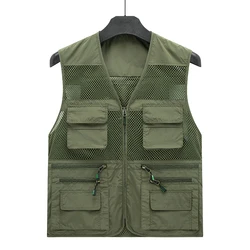 Summer Thin Mesh Vest Outdoor Sportsfor Jackets Bigsize Bomber Sleeveless Vest Casual Tactical Work Wear Camping Fishing Vests