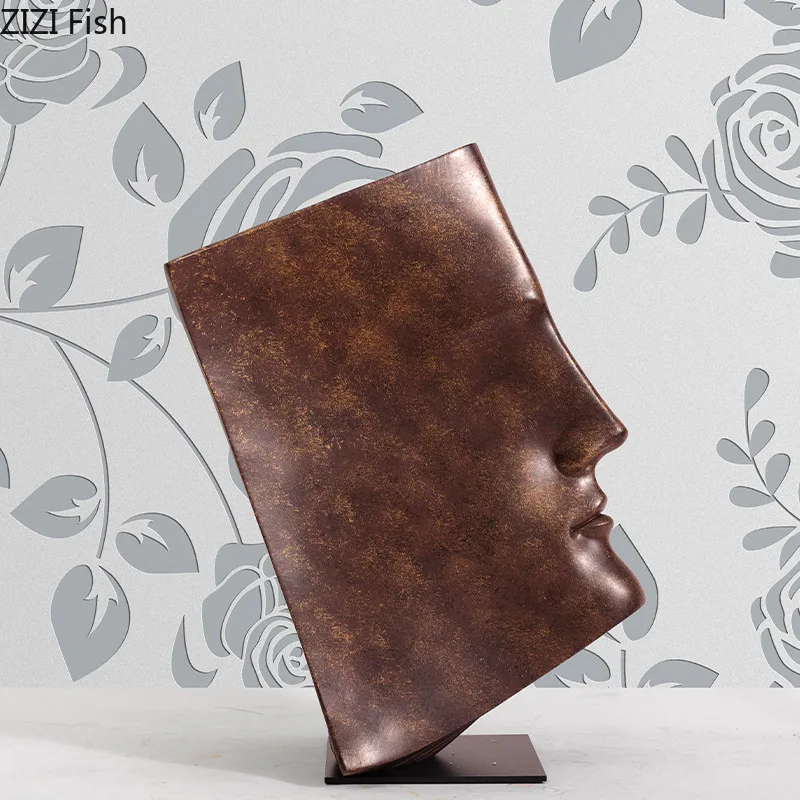 Retro Abstract Face Book Shaped Ornament Head Statue Model Art Sculpture Crafts Home Accessories Decoration Room Aesthetic Decor