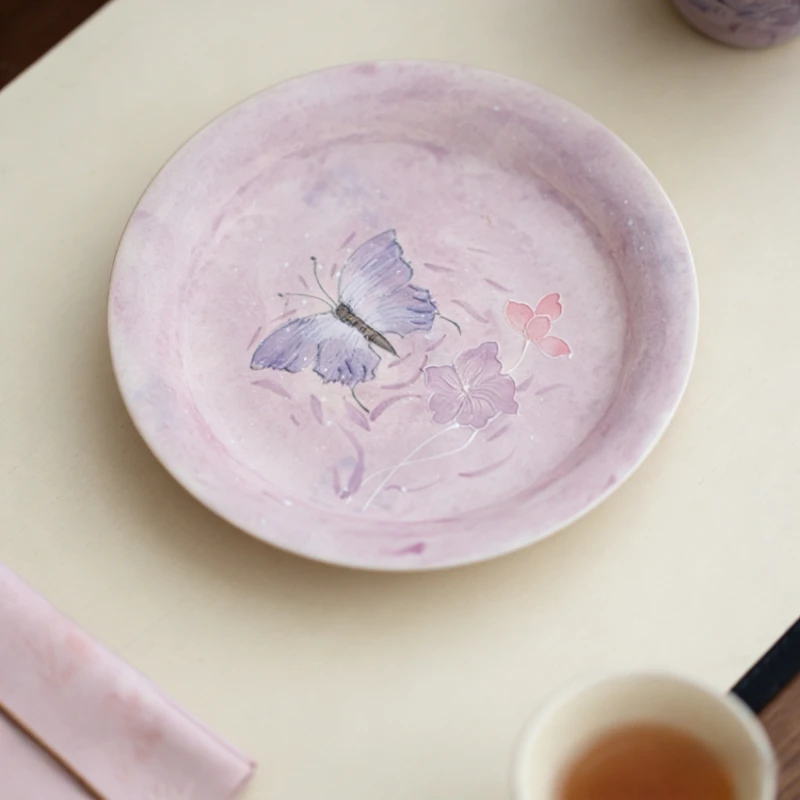 

Керамический гайвань ручной росписи с бабочками, подставка для чайника, маленькая тарелка для сухого заваривания, набор для чайной церемонии Кунг-фу, тарелка для закусок, украшение для стола