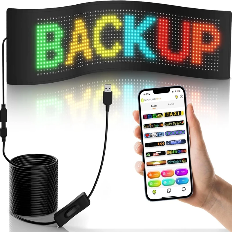 Digital Signage Flexible Car Display RGB Text LED Display Bluetooth APP Programmable USB 5V Soft LED Matrix Panel  On Sale