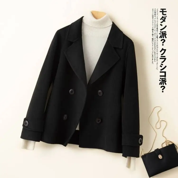 

Double-Sided Woolen Jaet Women's ort Sle Spring Autumn Winter New Faion Suit Sle Plu Outerwear Polyester Blend