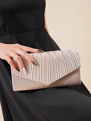 Elegant Pleated Evening Bag, Solid Color Textured Envelope Dinner Bag, Perfect Clutch For Party, Wedding And Banquet