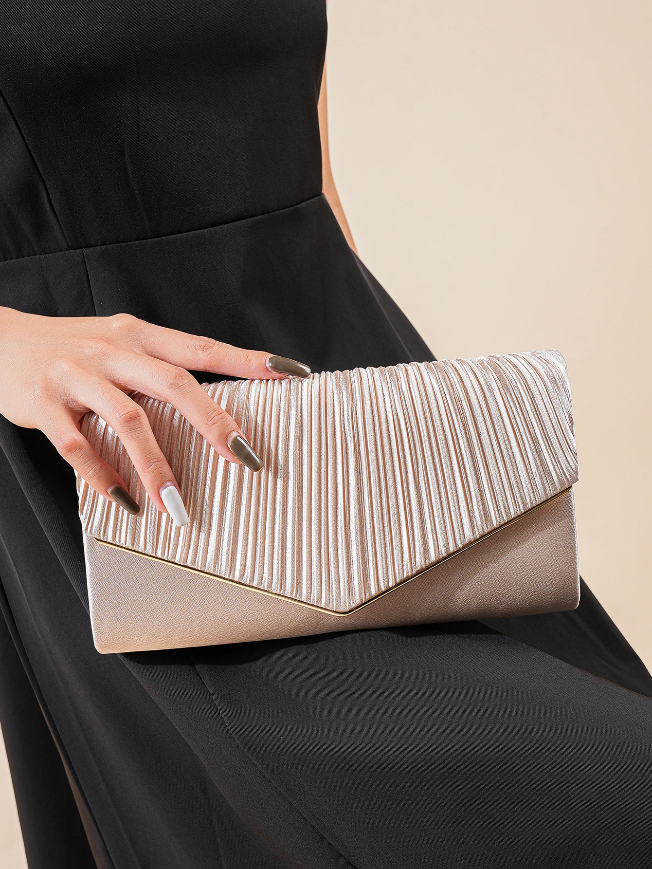 Elegant Pleated Evening Bag, Solid Color Textured Envelope Dinner Bag, Perfect Clutch For Party, Wedding And Banquet