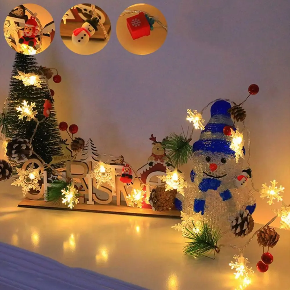 Creative Snowflake Light String 20 LED Cartoon LED Snowman Light String Battery Powered Warm Light Christmas LED String Lights