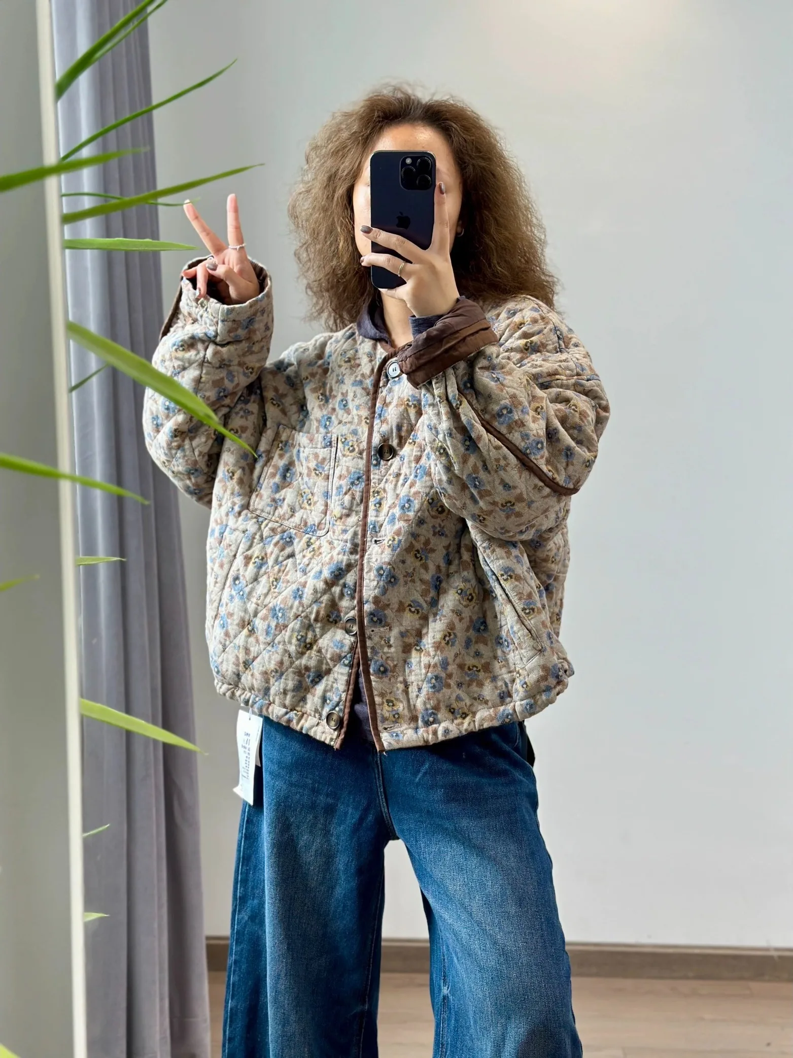 

Хлопковая куртка с цветочным принтом в стиле ретро, женская теплая круглая верхняя одежда Ne ort, повседневная свободная одежда, осень-зима, Новое поступление