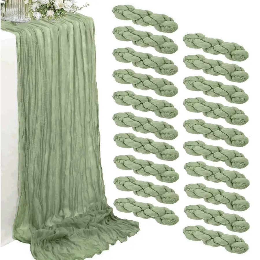 

Pack Sage Green Cheesecloth Table Runner 35 x 71 Inch Boho Gauze Christmas Table Runner for Rustic Wedding Arch Decor, Bridal Sh