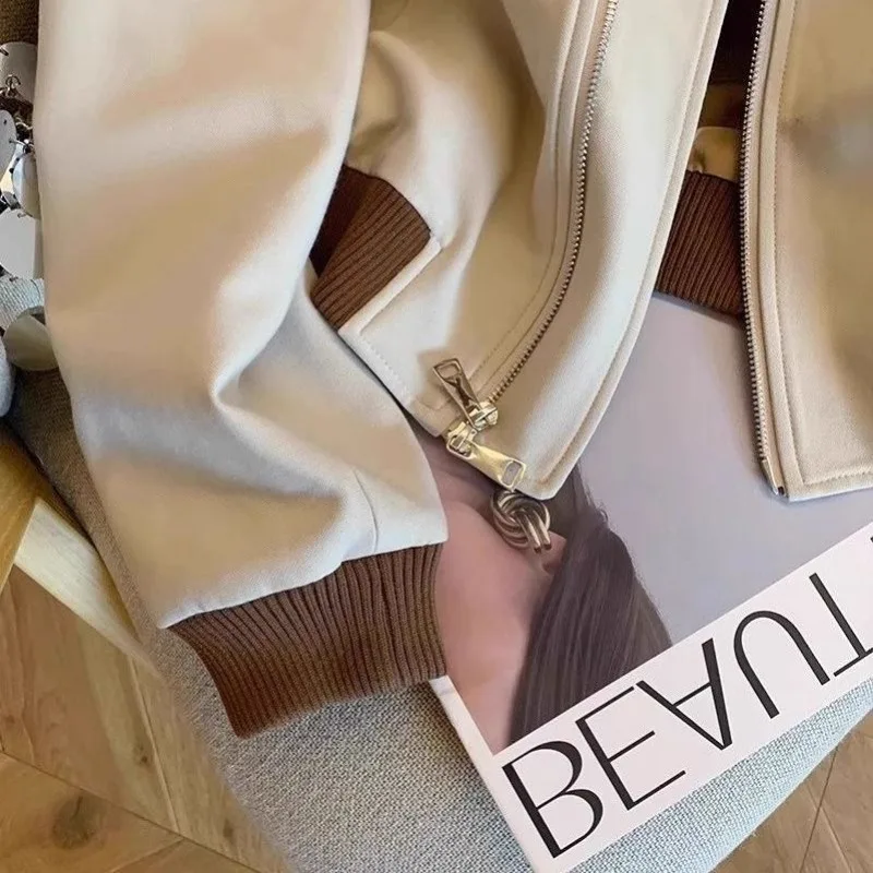 Baseball Spring and Autumn Jacket New Contrasted Color Casual Small Perfect Short Jacket Top